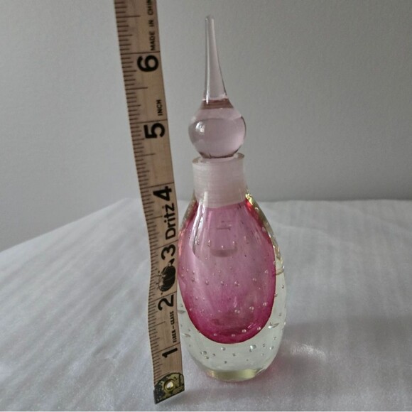 Vintage Pink Art Glass Perfume Bottle Decanter with Stopper Bullicante Bubble - Picture 8 of 8